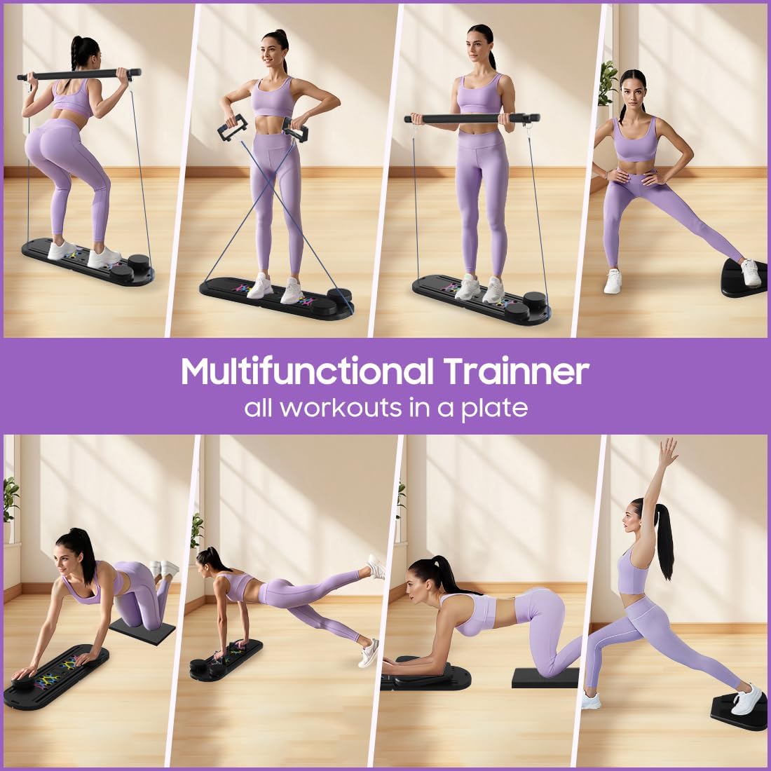 Multifunctional Pilates Board，Pilates Reformer Sets, Foldable Abdominal Core Trainer for Home Workout, 6 in 1 Portable Pilates Reformer Machine for Full-Body Exercise