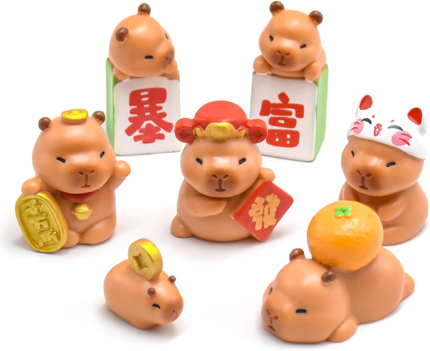 HOMICO Mini Capybara Figurines 7 Pieces New Years Tiny Capybara for Car Dashboard Dollhouse Mini Resin Animals for Fairy Garden Capybara Birthday Decorations