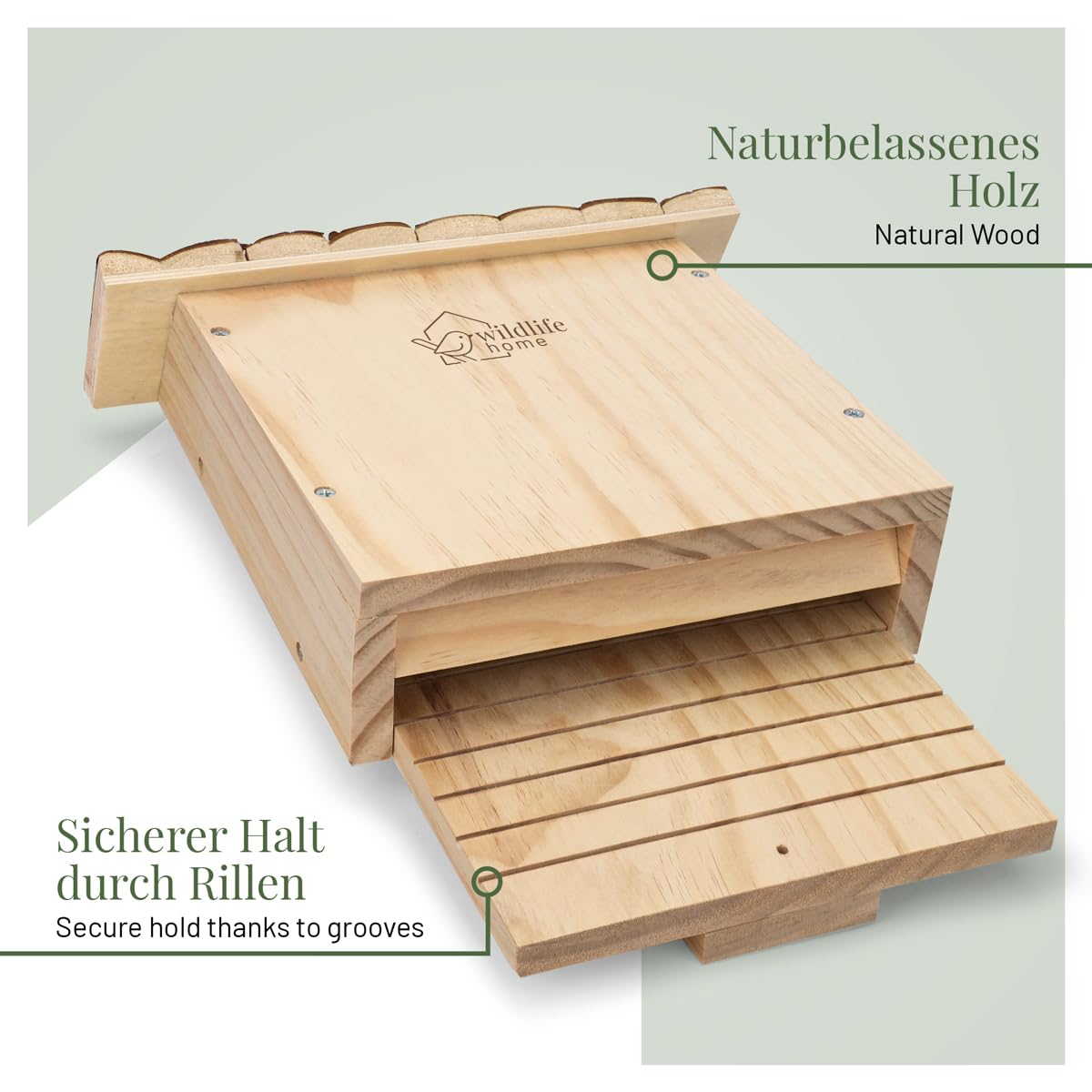 WILDLIFE HOME NABU - Caja para murciélagos pesada grande con tejado de corteza (montado y 100% resistente a la intemperie, atornillado, casa de murciélagos y nido, para verano e invierno)