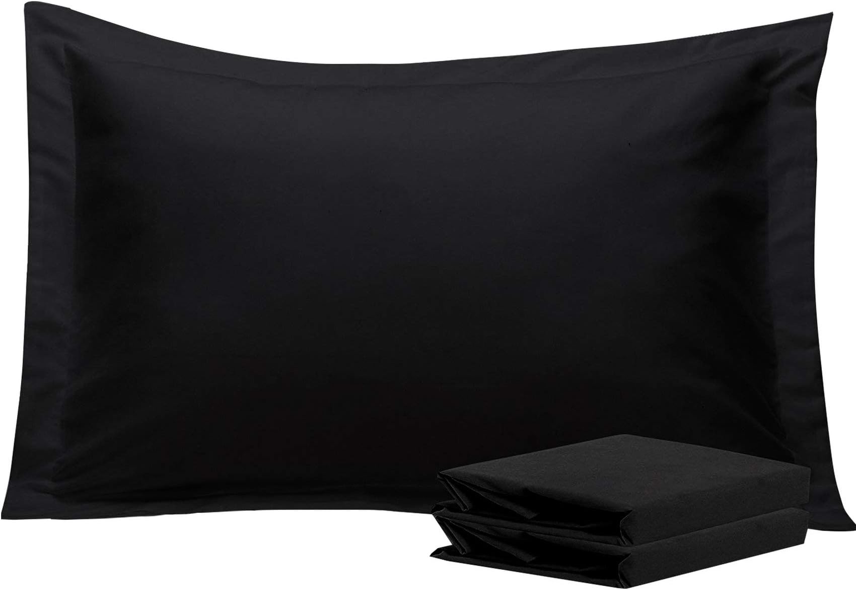 2 Pack 100% Brushed Microfiber Oxford Pillowcases, 1800 Super Soft and Cozy, Wrinkle, Fade, Stain Resistant Standard Oxford Pillow Cases | Hotel Quality Pillow Shams, 50x75 cm, Black
