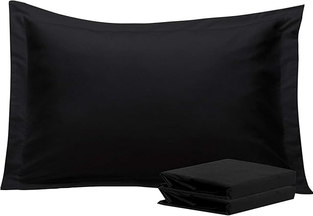 NTBAY 2 Pack 100% Brushed Microfiber Oxford Pillowcases, 1800 Super Soft and Cozy, Wrinkle, Fade, Stain Resistant Standard Oxford Pillow Cases | Hotel Quality Pillow Shams, 50x75 cm, Black