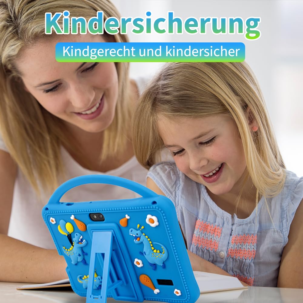 Veidoo 7-Zoll-Android-Tablets für Kinder, 2 GB RAM, 32 GB ROM, aiwawa Apps Elternsteuerung, Lernspiele, WLAN, Dual-Kamera, Silikonhülle (blau)