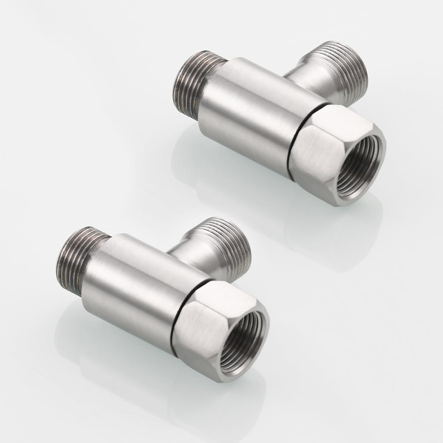 Tecmolog 2 PCS 3/8" Tee Fittings Water Line Splitters Stainless Steel Angle Stop Add-A-Tee Valve Brushed Nickel, SBA020C-2