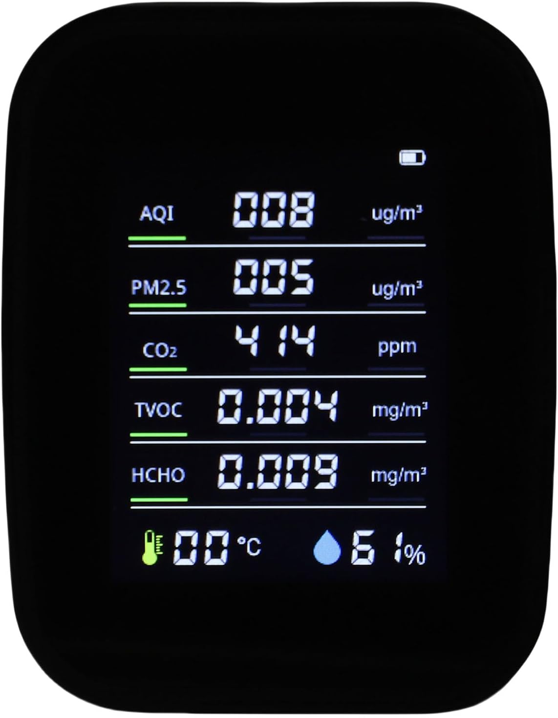 Yctze Professional Indoor Air Quality Monitor, PM2.5 HCHO TVOC Detector with Color Screen & Rechargeable Battery, Ideal for Home Office Basement