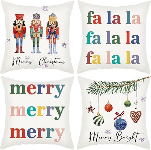 Juego de 4 fundas de almohada navideñas de 20 x 20 pulgadas, fundas de almohada decorativas de Navidad, fundas de cojín de invierno para sofá, sala