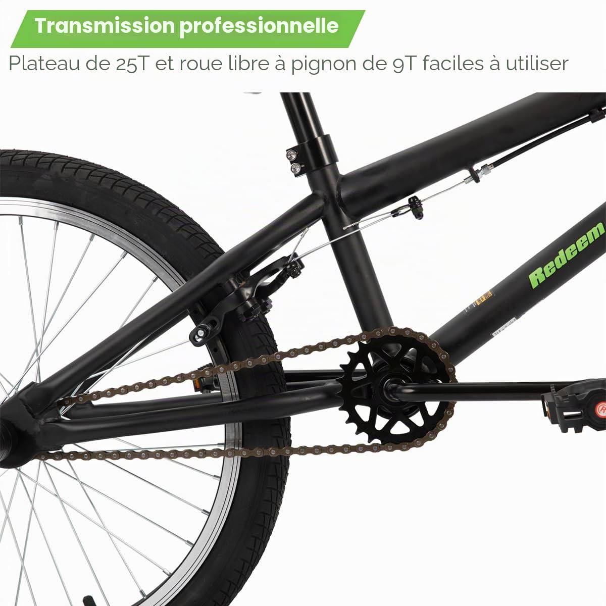 HILAND Vélo BMX Freestyle 20" avec 4 pegs, Roues et Direction rotative à 360°, pour Enfants et Adolescents à partir de 7 Ans, Noir, Vert, Rouge, Blanc