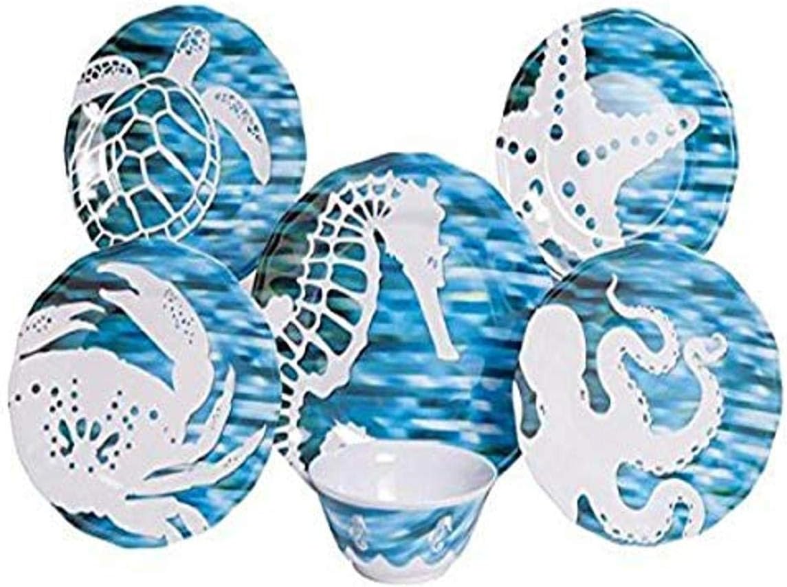 Galleyware Fantasea 12-Piece Melamine Dinnerware Set, Service for 4