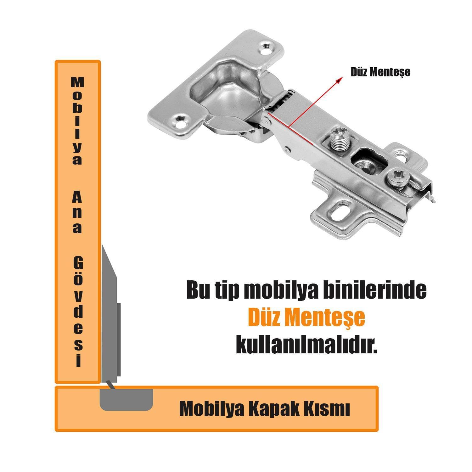 Badem10 Mobilya Dolap Kapak Metal Tamir Saç Hanaks Mobilya Dolap Kapak Menteşesi Düz Tas Menteşe Set 8'li
