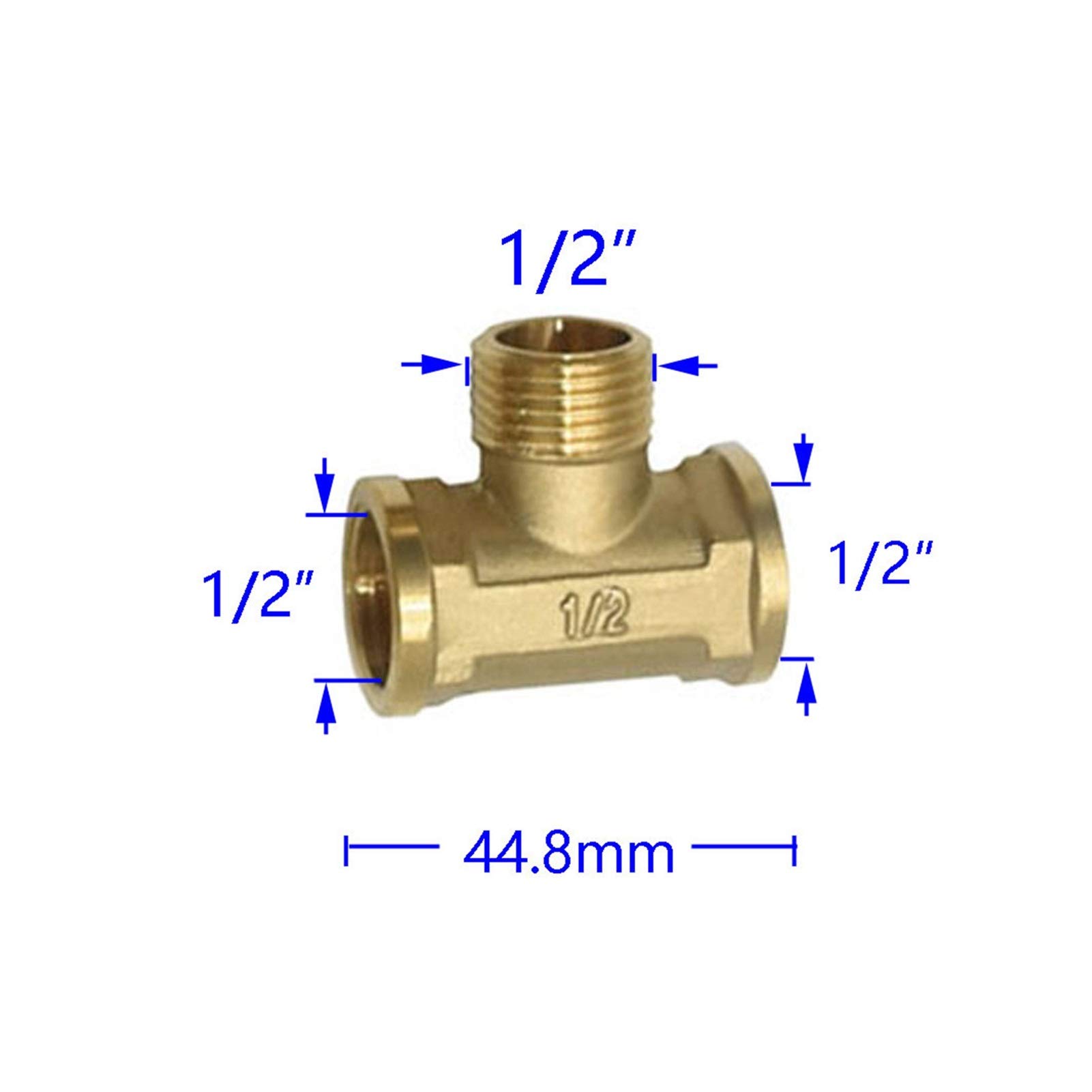 Schlauchverbinder Messing 1/2 Zoll Gewindearmatur T-Stück T-förmige 3-Wege-Wasserteiler-Rohr-Anschlussadapter 10 Stück (Color : F)