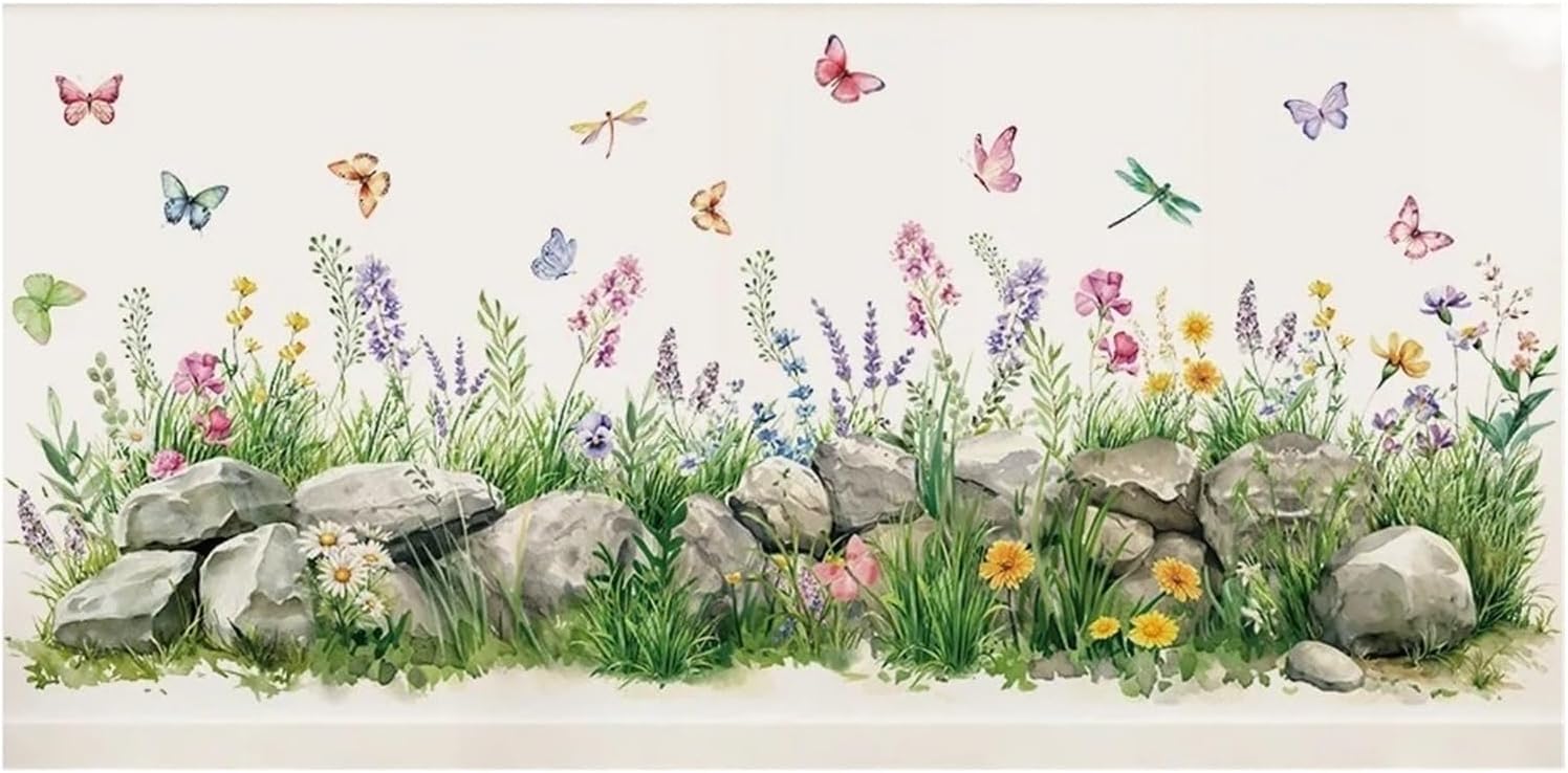 Flower Wall Stickers Stones and Flowers Wall Stickers Watercolor Butterfly Art Decals for Living Room Bedroom Home Decor