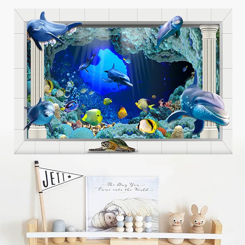 Amazon.co.jp: Mestiker 3D立体偽窓 海の生き物 ウォールステッカー 海