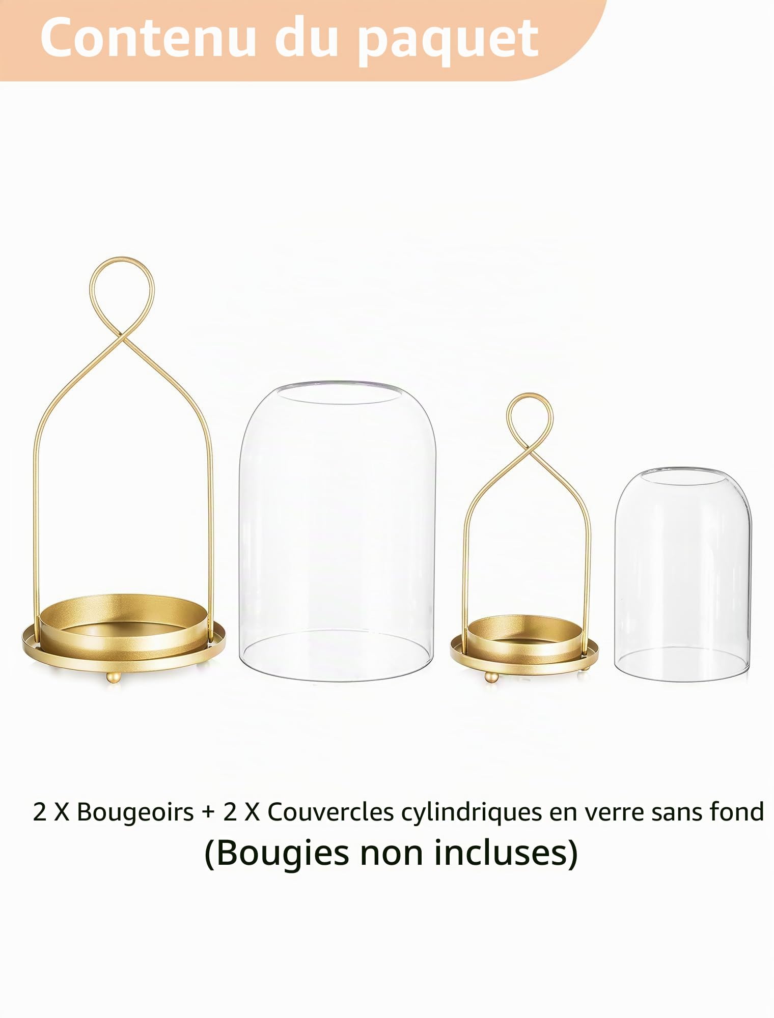 NUPTIO Bougeoir Hurricane en Verre Bougeoir Doré Grandes Lanternes | Décoratives D'extérieur Bougeoirs À Suspendre Lot De 2 pour La Maison Noël Mariage Centre De Table - Verre Épais