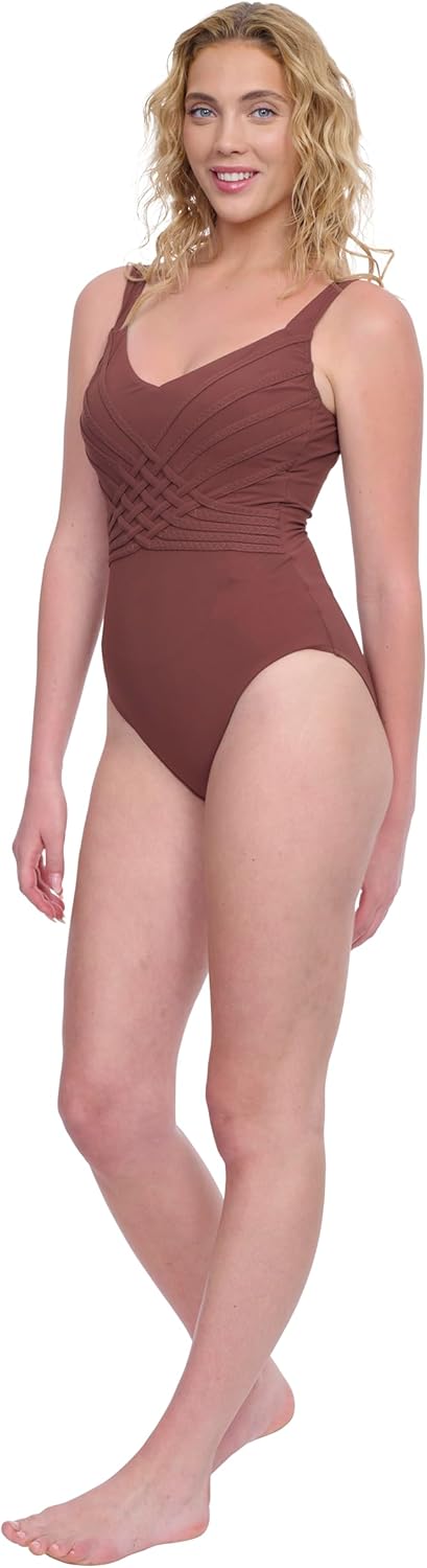 Gottex Women’s V- Neck One Piece Stylish Versatile Elegant Bathing Suit with Soft Cups and Adjustable Straps Swim Essential