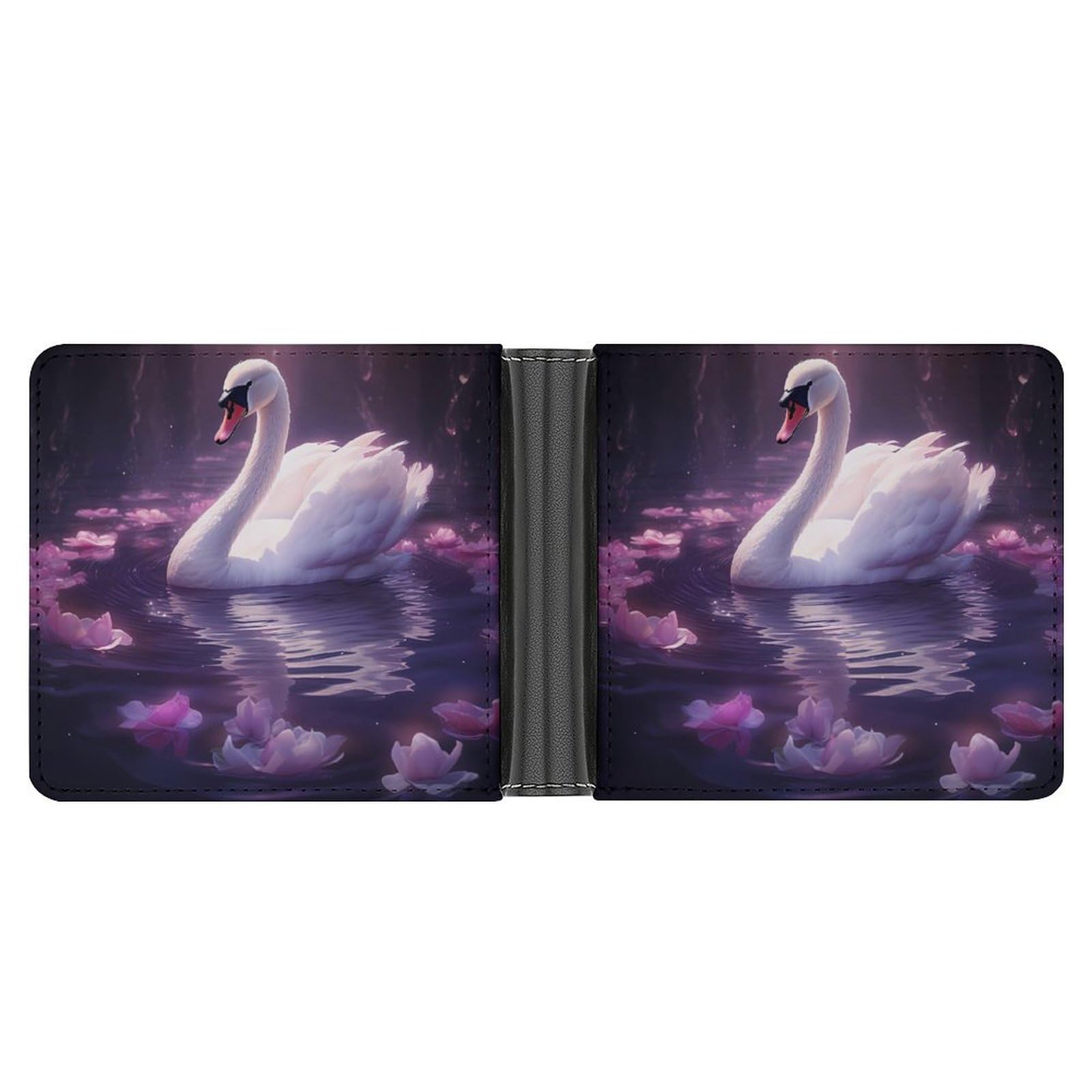 Swan Bifold Wallet PU Leather Coin Purse Lightweight Credit Card Holder Wallet Money Clip