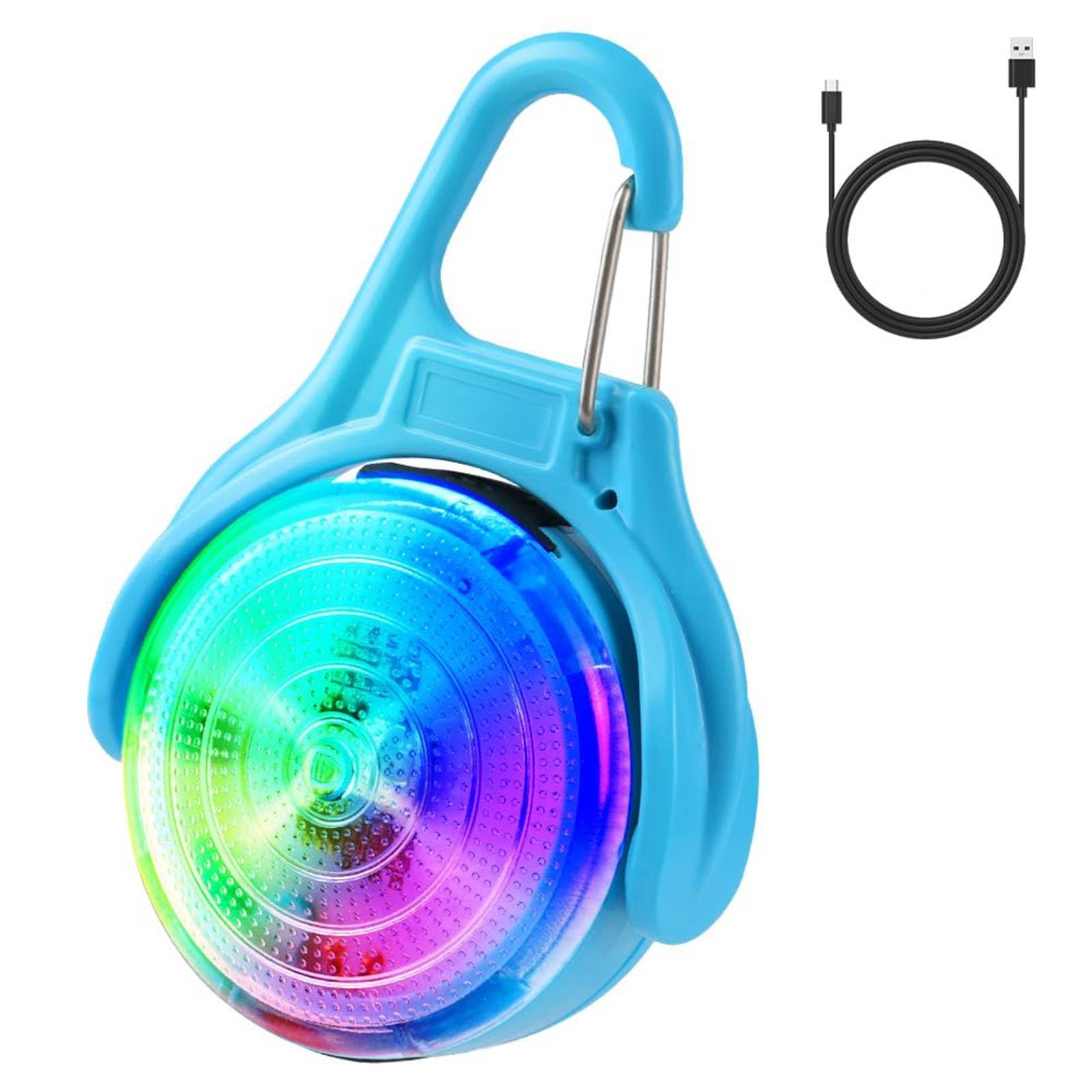Ainiv 1 Pack LED Flashing Light, 4 Modes USB Rechargeable Dog Collar Light, IP68 Waterproof, Reflector Pendant for Night Walking, Running, Camping, School Bag - Blue