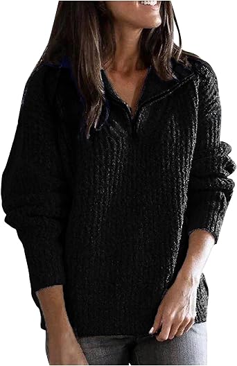 Zhyaj Womens Half Zip Pullover Oversized Sweater Mock Turtleneck Fall Outfit Winter Long Sleeve Ribbed Sweaters for Women