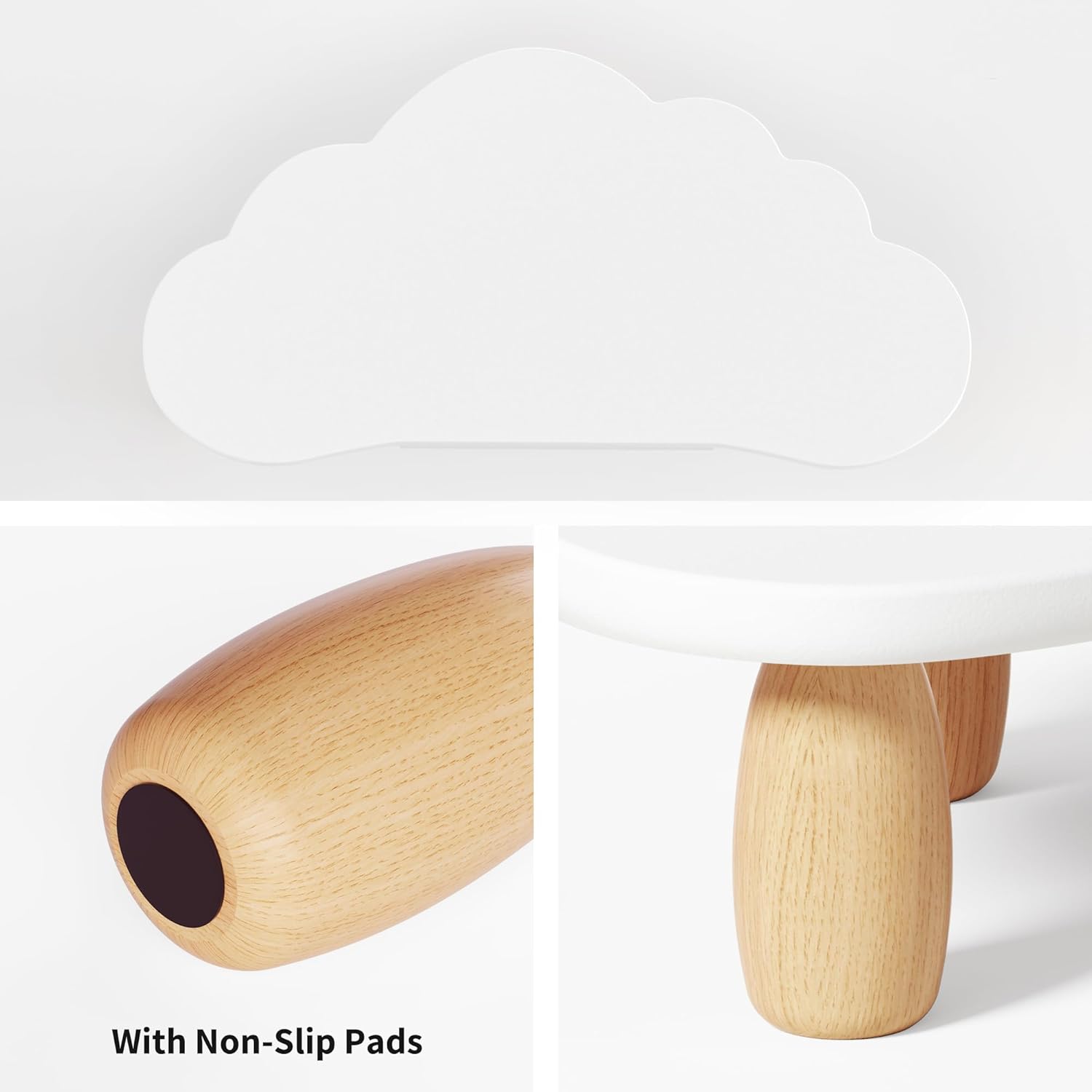 AFOOYO Monitor Stand Riser,Cloud-Shaped Sturdy Wood 16.5In Computer Monitor Riser Wirh Drawer, Multi-Purpose Desktop Organizer Riser for Computer,Laptop,Printer,TV,White