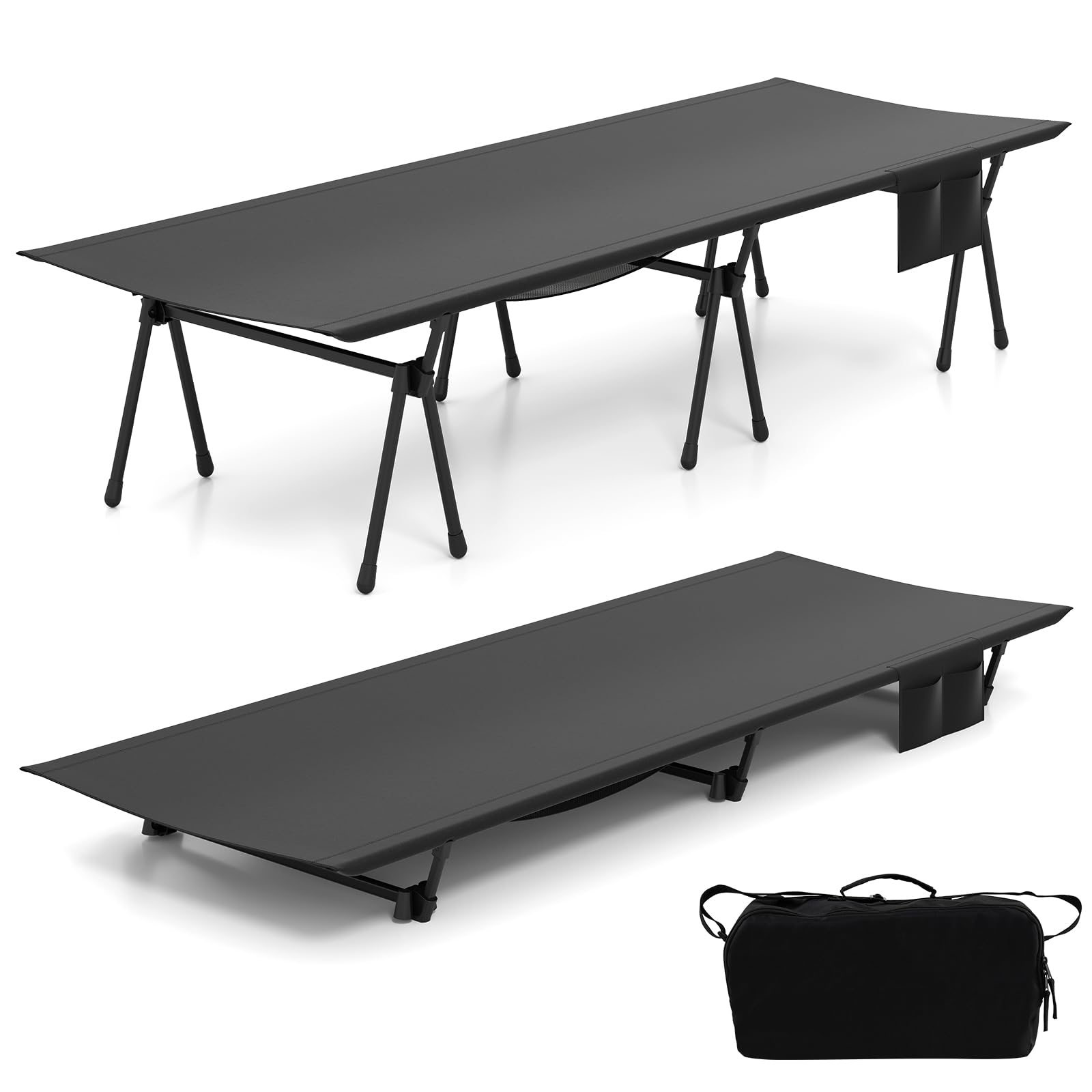 COSTWAY Cama Plegable Camping, Altura Ajustable, Catre Plegable Camping Portátil, Bolsillo Lateral y de Malla, Bolsa de Transporte, Campismo Playa Senderismo Oficina, 193 x 70cm, Carga 150kg