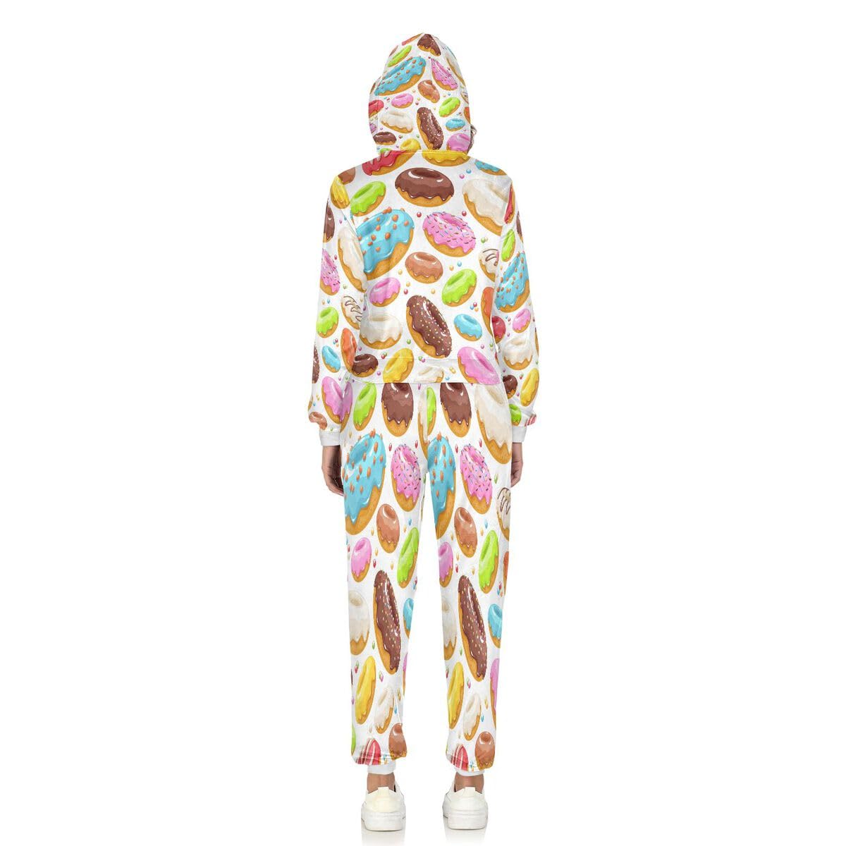 Conjunto deportivo de 2 piezas para mujer, conjunto deportivo de manga larga con estampado de donas esmaltadas coloridas, conjunto deportivo de dona