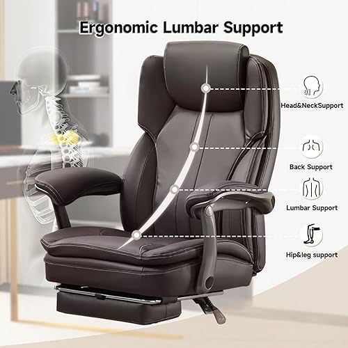 Miniatura 3 de Silla de oficina grande y alta, 550 libras, silla ejecutiva de lujo de cuero extra ancha con reposapiés retráctil, silla ergonómica de alta