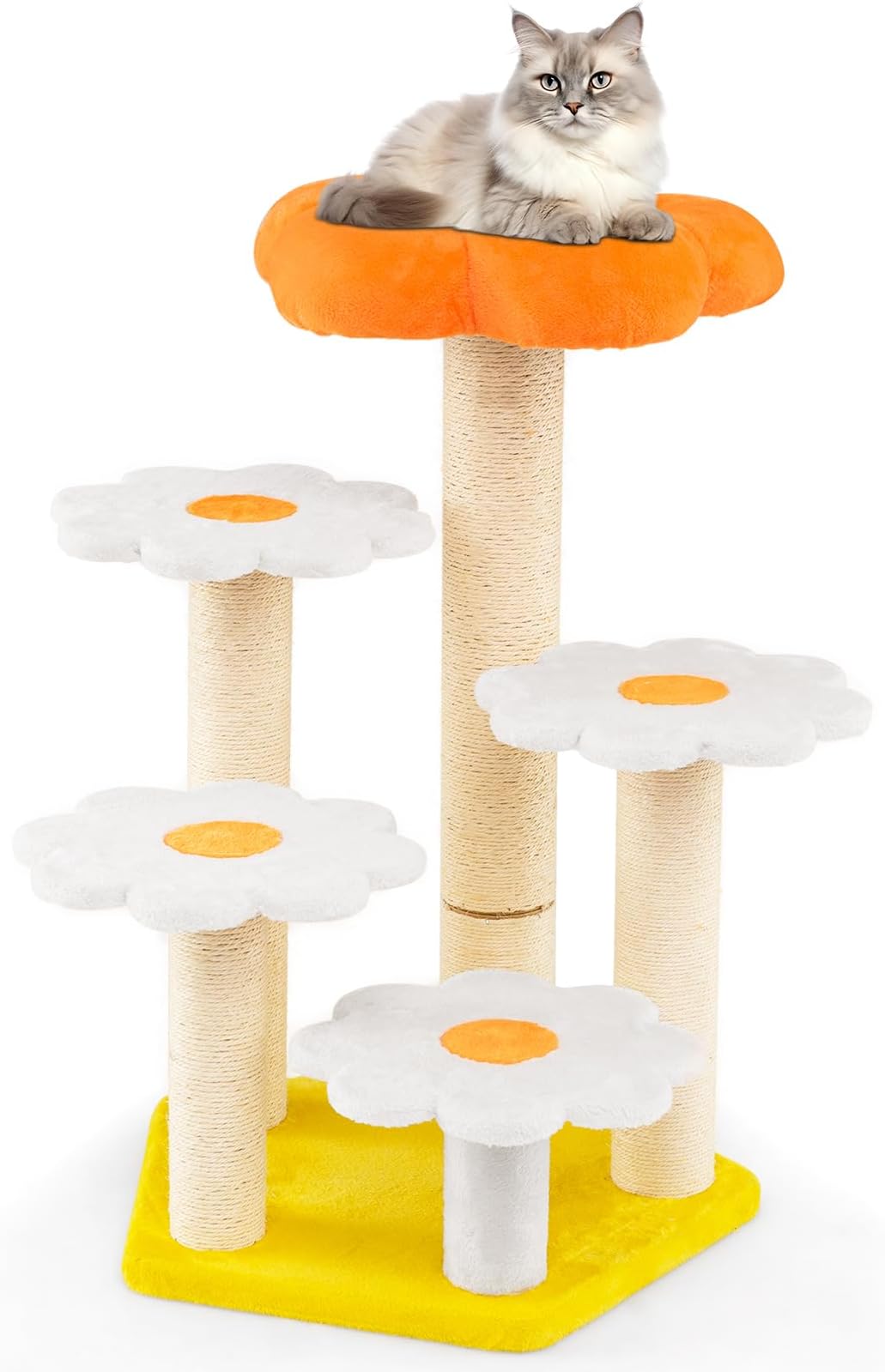 FANTASK Flower Cat Tree, Small Cat Tree with Plush Surface, Sisal Scratching Posts & Platforms, Multi-Level Activity Centre, Indoor Cat Furniture (Orange)