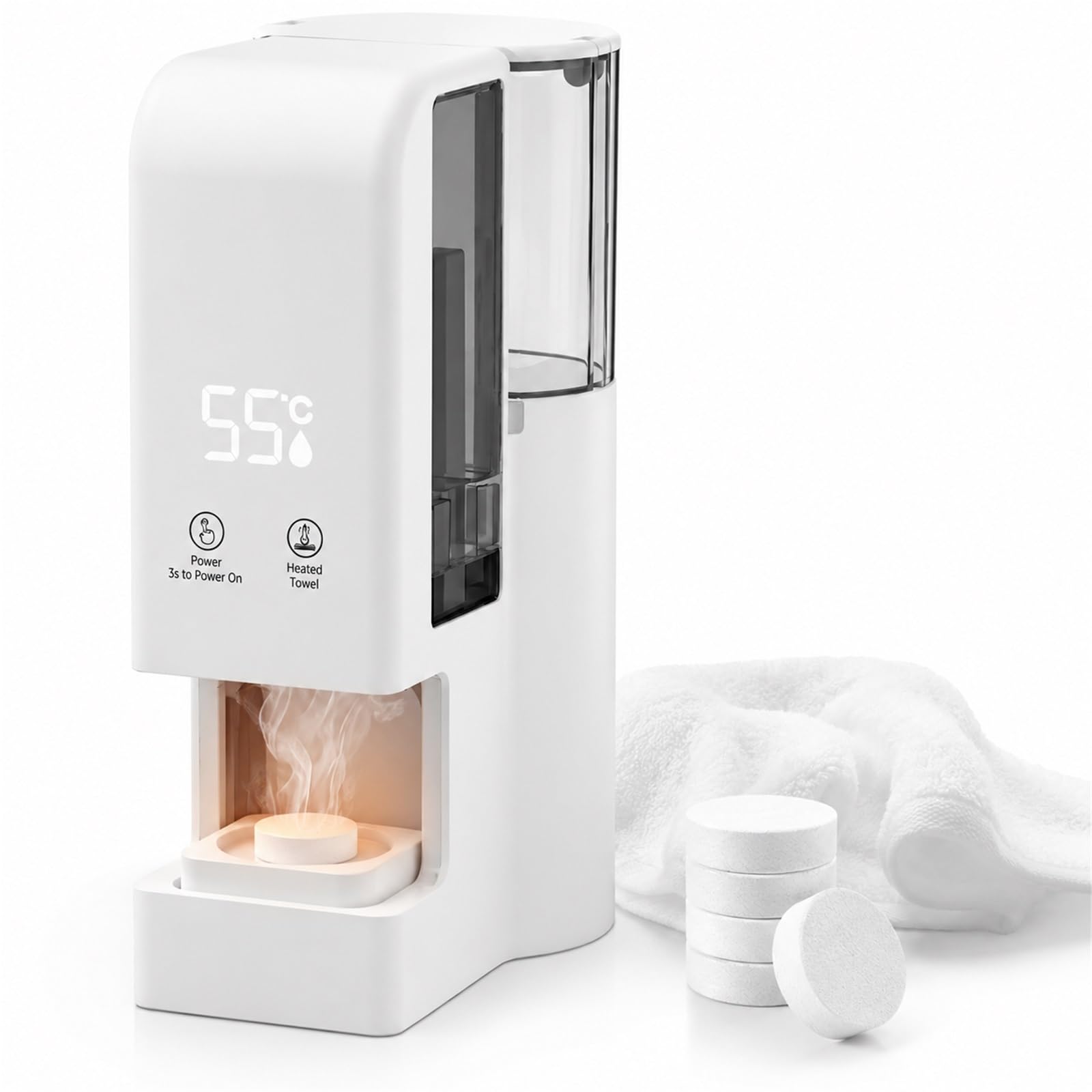 Handtuchwärmer Gesicht Heißtuchspender Dampf Kosmetik Wellness 55°C | Heißtuchspender für Gesichtspflege, 500ml Wassertank, 55°C Dampf-Wärmer, inkl. 40 Einwegtücher, tragbar