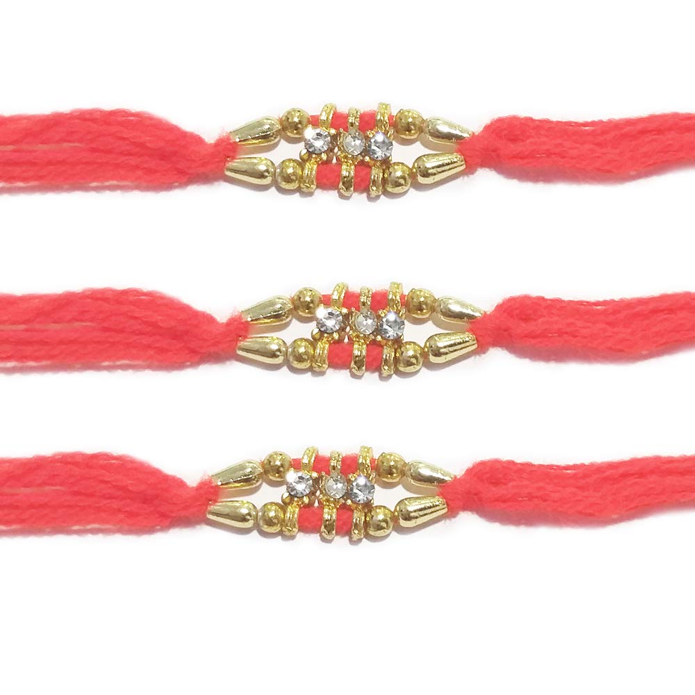 WhopperIndiaWhopperIndia Set of 3 Center 3 Small Diamond and Beads Traditional Rakshabandhan Rakhee Bracelet Color and Design May Vary