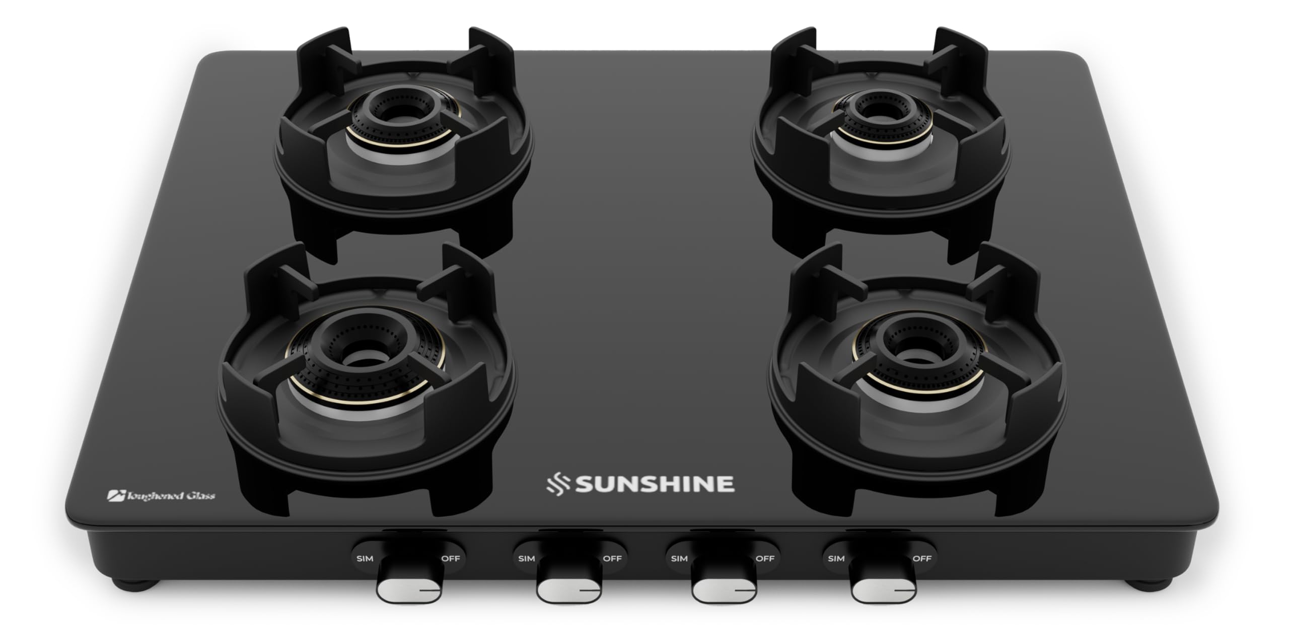 Sunshine Regal Pro Gas Stove | 4 Burner Gas Stove | Warranty By Sunshine - 5 Year On Glass & Burner, ISI Certified, Gas Chulha 4 Burner, LPG Ready & PNG Compatible (Premium - Black)