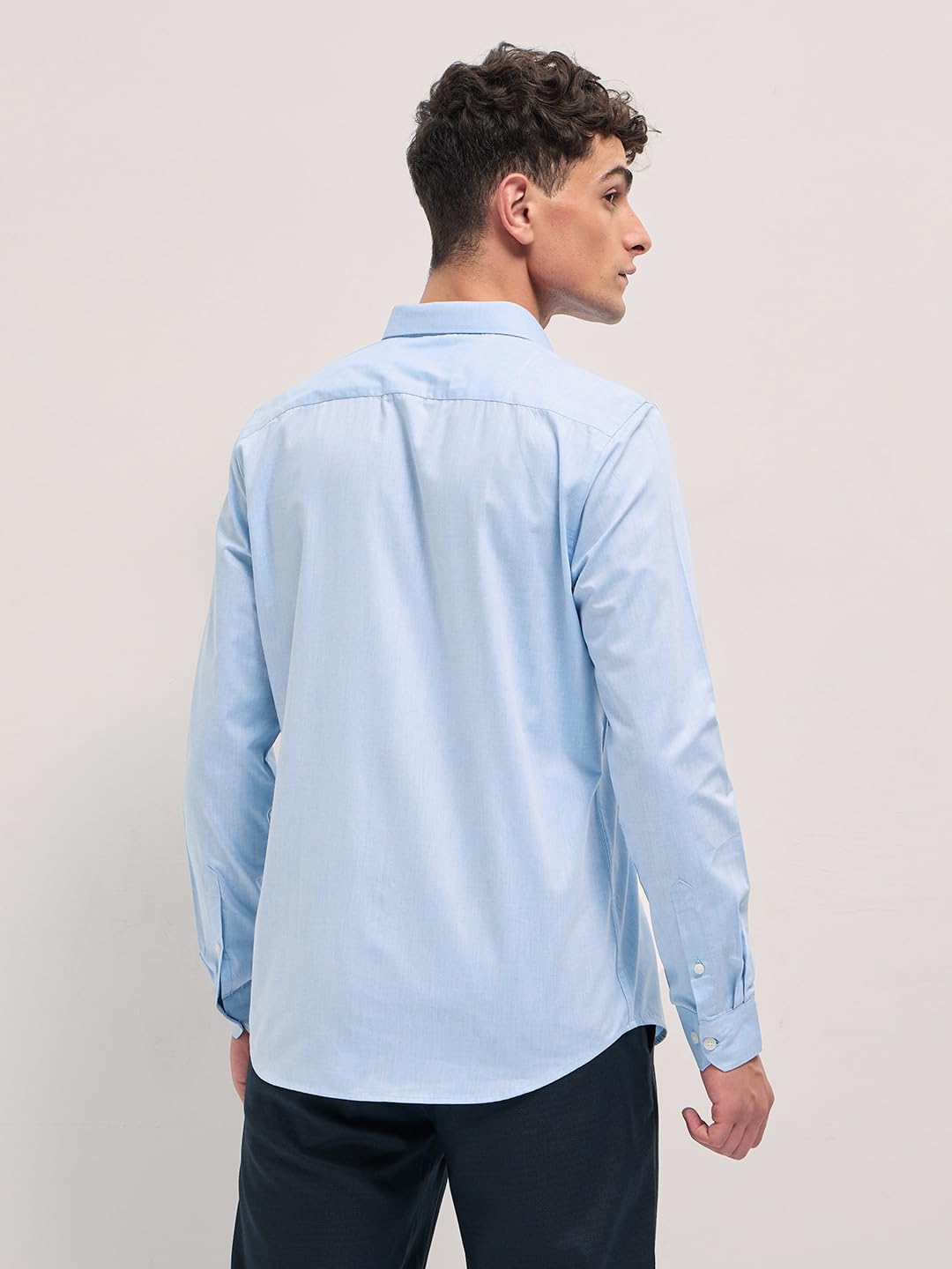 THE BEAR HOUSE Men's Solid Tailored Fit Formal Shirt Blue 1