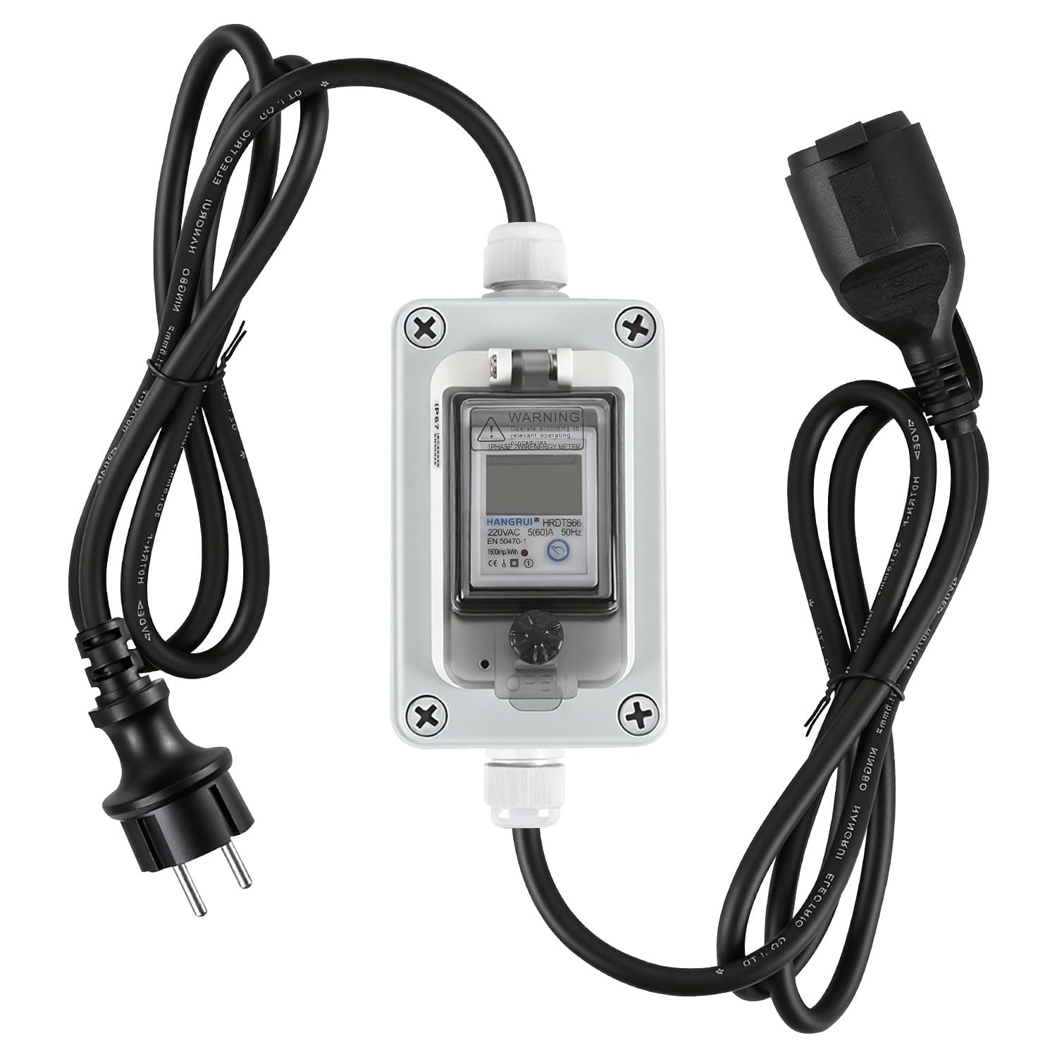 Contador de electricidad móvil de 230 V, IP67, con 2 cables de 1,5 m | Pantalla LCD con función de memoria y botón de reinicio para medición móvil