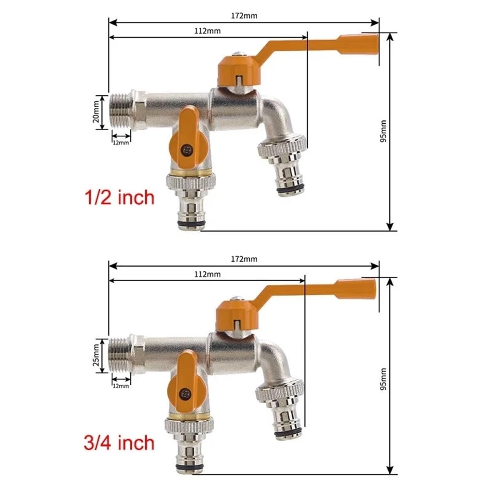 Válvula de grifo de palanca de jardín, bola de agua con conector doble/salida a prueba de heladas para manguera de tanque IBC (1 grifo de 26 mm)