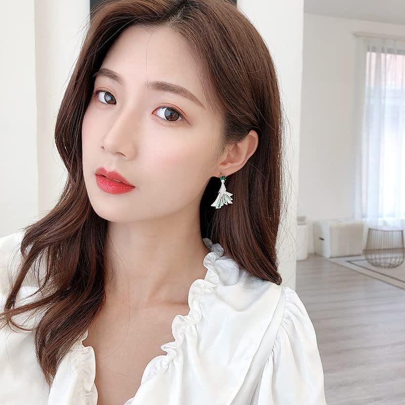 S925 Silver Needle Emerald Zircon Dress Fan Shaped Stud Earrings Female Drop Earrings Retro Vintage Luxury Dinner Earrings