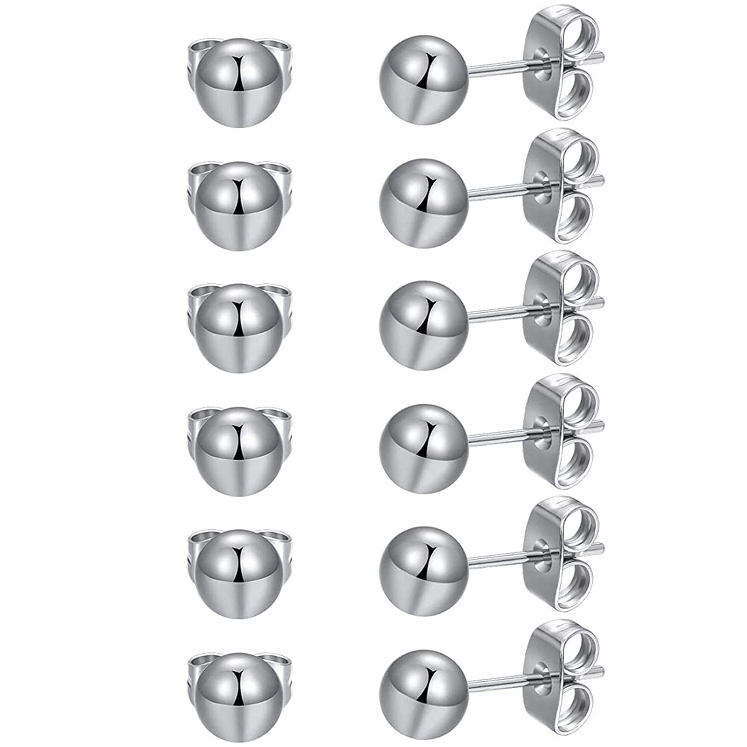 MDFUN 6 Pairs Surgical Stainless Steel Round Ball Stud Earrings Set for Women Men 3-7mm, Stainless Steel, No Gemstone (B07CWRLG43) Amazon Price History, Amazon Price Tracker