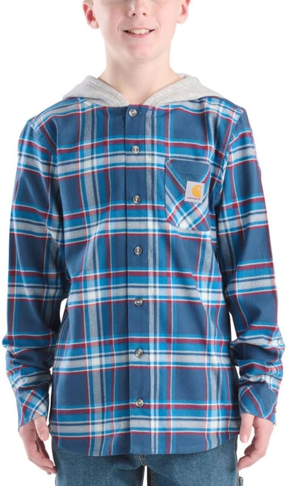 Carhartt Kid's CE8212 Long-Sleeve Flannel Button-Front Hooded Shirt - Boys