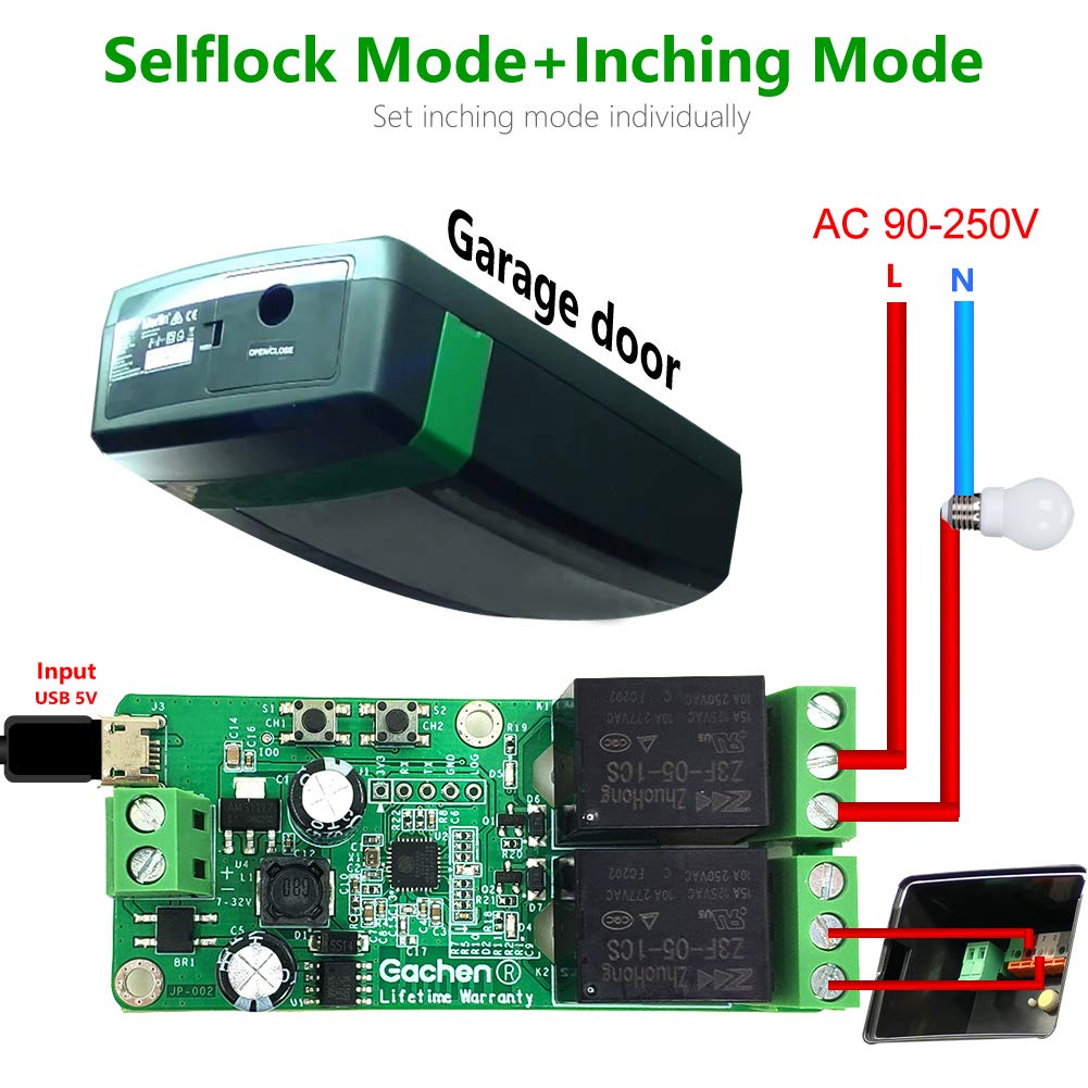 eWelink APP Modulo Interruttore Relè Wifi a 2 Canale Autobloccante Pulsante a Impulsi Momentaneo DC 5-32V, Pulsante Contatto Pulito Wifi da Applicare Al Porta del Garage, per Tapparella Alexa 2 Pezzi
