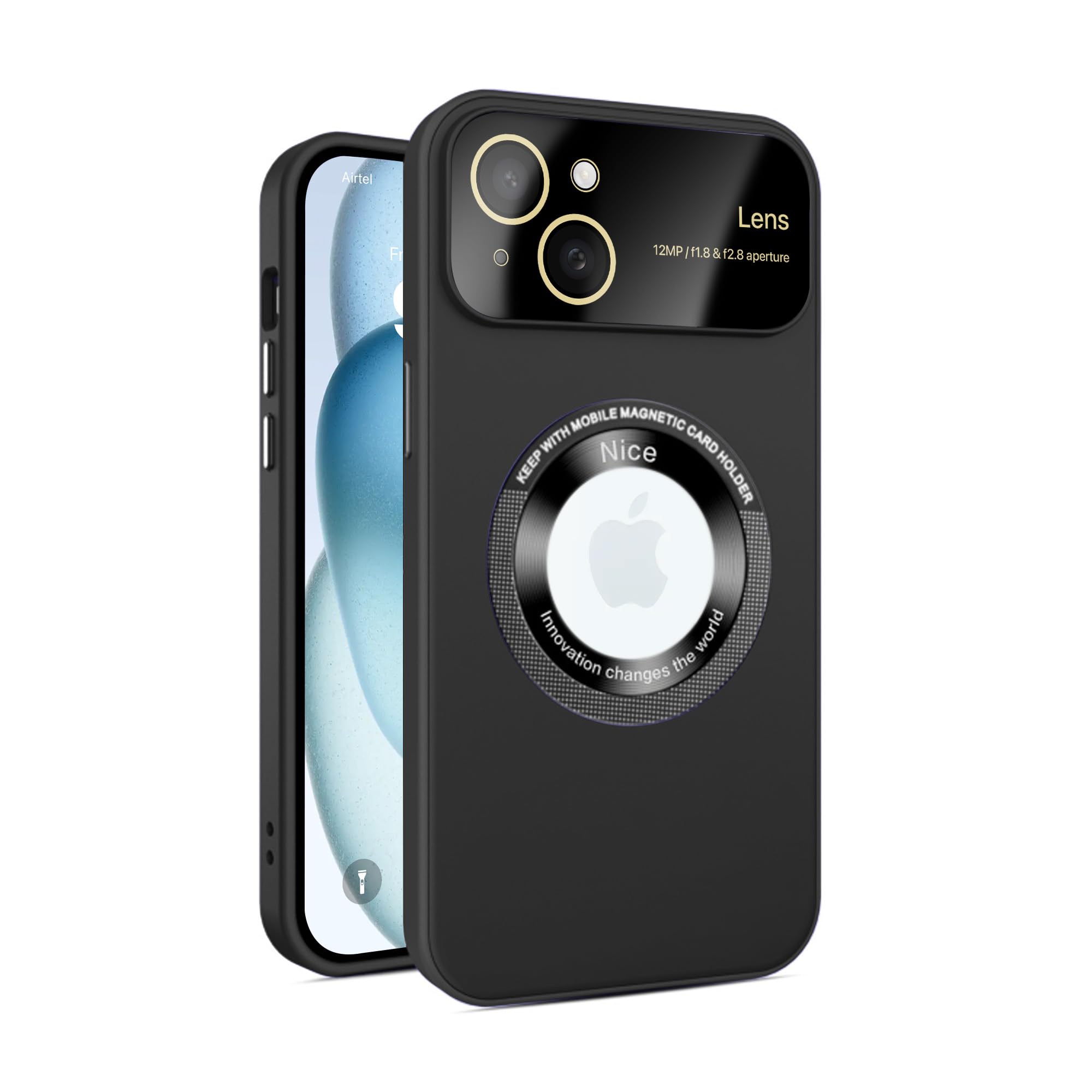 Vaku Luxos® Polarized Magnetic Magpro Back Cover for Apple iPhone 15 Plus Texture Full Lens Protection Logo Cut View TPU Case Scratch Resistant Camera Protector- Black