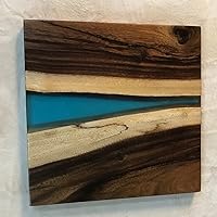 Vista 65 de Mesa de epoxi transparente, mesa de sofá con forma cuadrada, mesa auxiliar de resina de madera, mesa de centro de madera con borde natural para sala