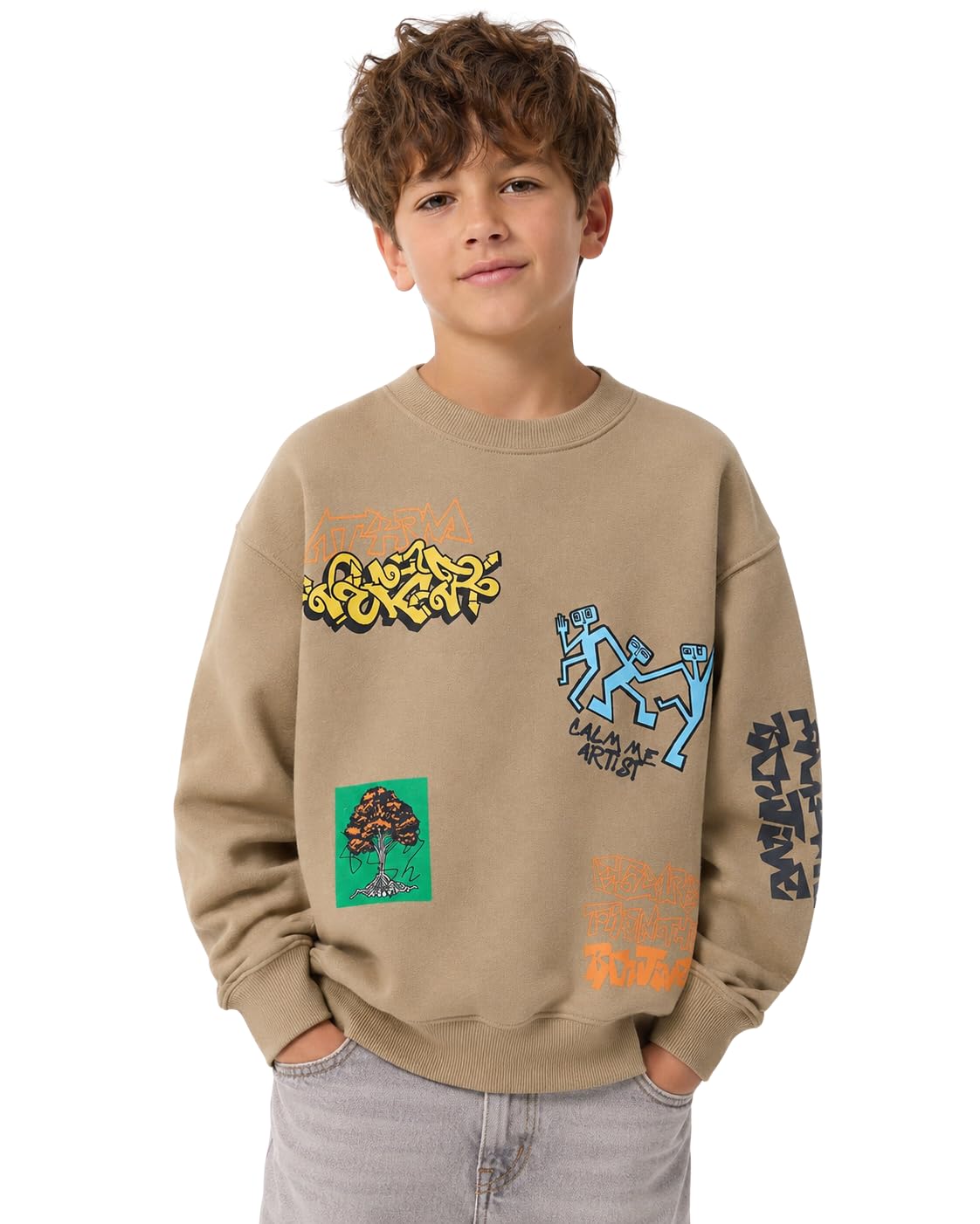 Alan Jones Clothing Boy's Oversized Sweatshirt | Stylish Printed Crew Neck Pullover for Kids | Age 6–16 Years | Soft & Warm Winter Wear-picture-38