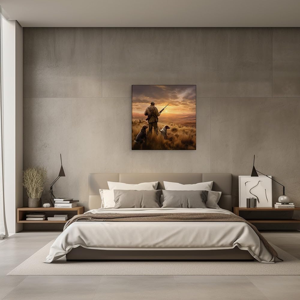 Canvas for Living room. Twilight Vigil The Silent Guardian of the Meadows and His Loyal Companions, 27 x 18 inch Canvas Wall Art - Surrealistic Visions - Modern Home Decor - 69x46 cm (27x18 inch)