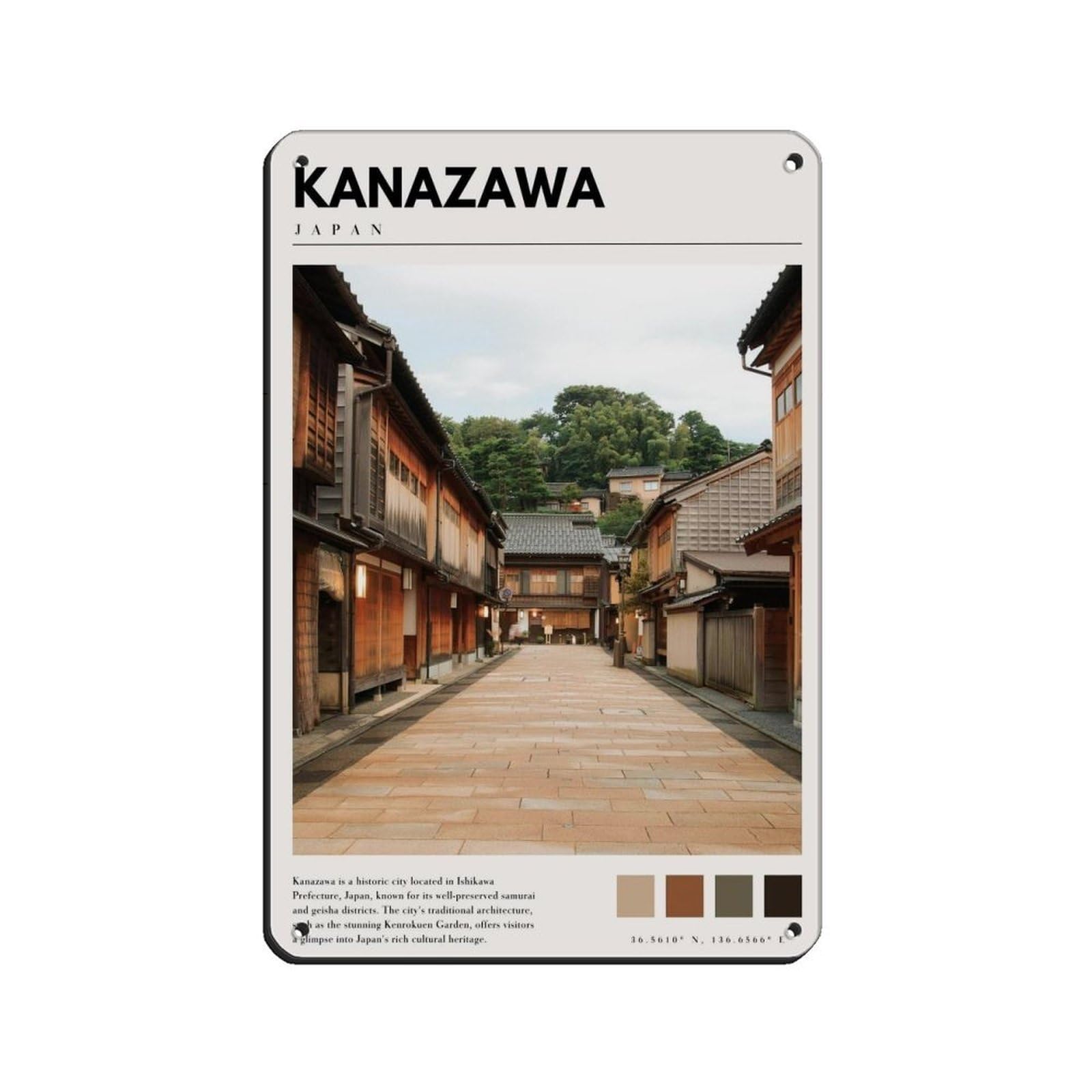 Japan Kanazawa Japanese Poster Tin Sign Vintage Metal Pub Club Cafe Bar Home Wall Art Decoration Poster Retro 8x12inch(20x30cm)