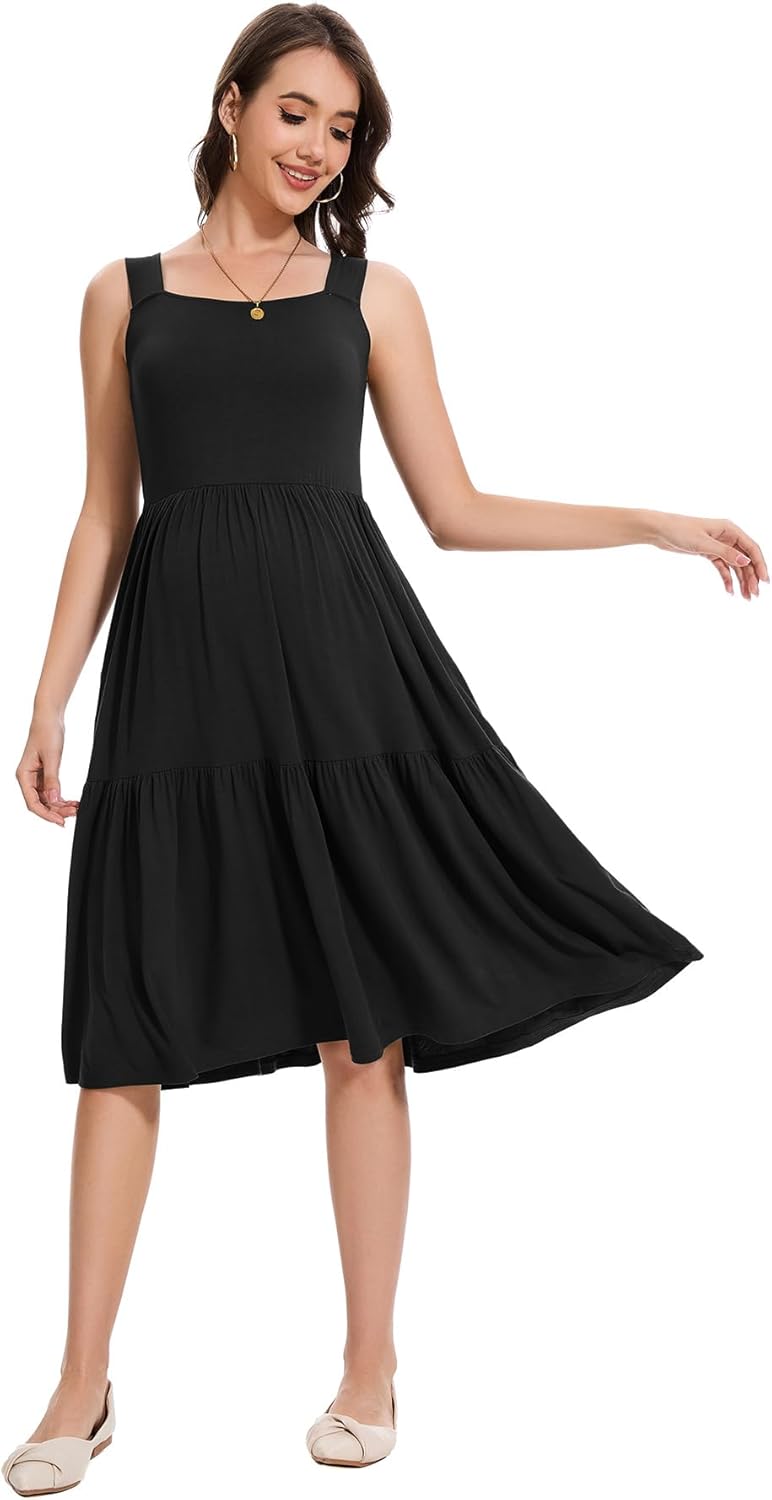 Smallshow Women's Maternity Tank Dress Sleeveless Ruffle Pregnancy Clothes - Image 3