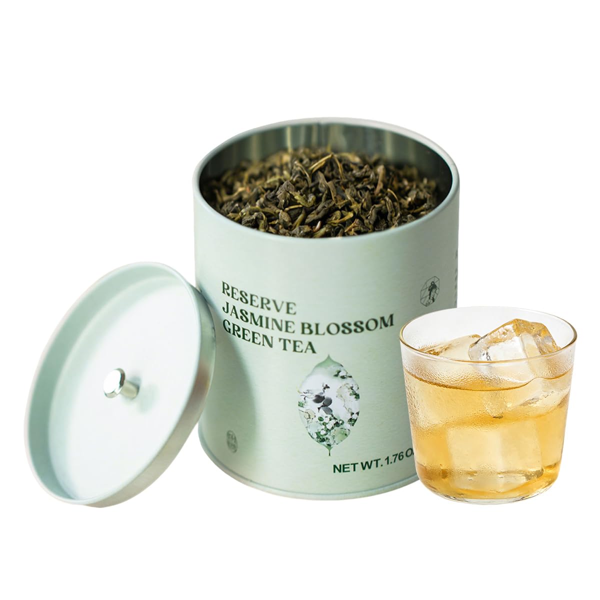 Chayan Jasmine Blossom Green  Loose Leaf, Premium Loose Leaf Jasmine Green , Scented with Jasmine Blossoms, Pleasant Aroma and Tonic Effect, Hot or Iced Brew, 1.76oz (50g) Tin