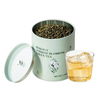 Chayan Jasmine Blossom Green Tea Loose Leaf, Premium Loose Leaf Jasmine Green Tea, Scented with Jasmine Blossoms, Pleasant Aroma and Tonic Effect, Hot or Iced Brew, 1.76oz 50g Tin