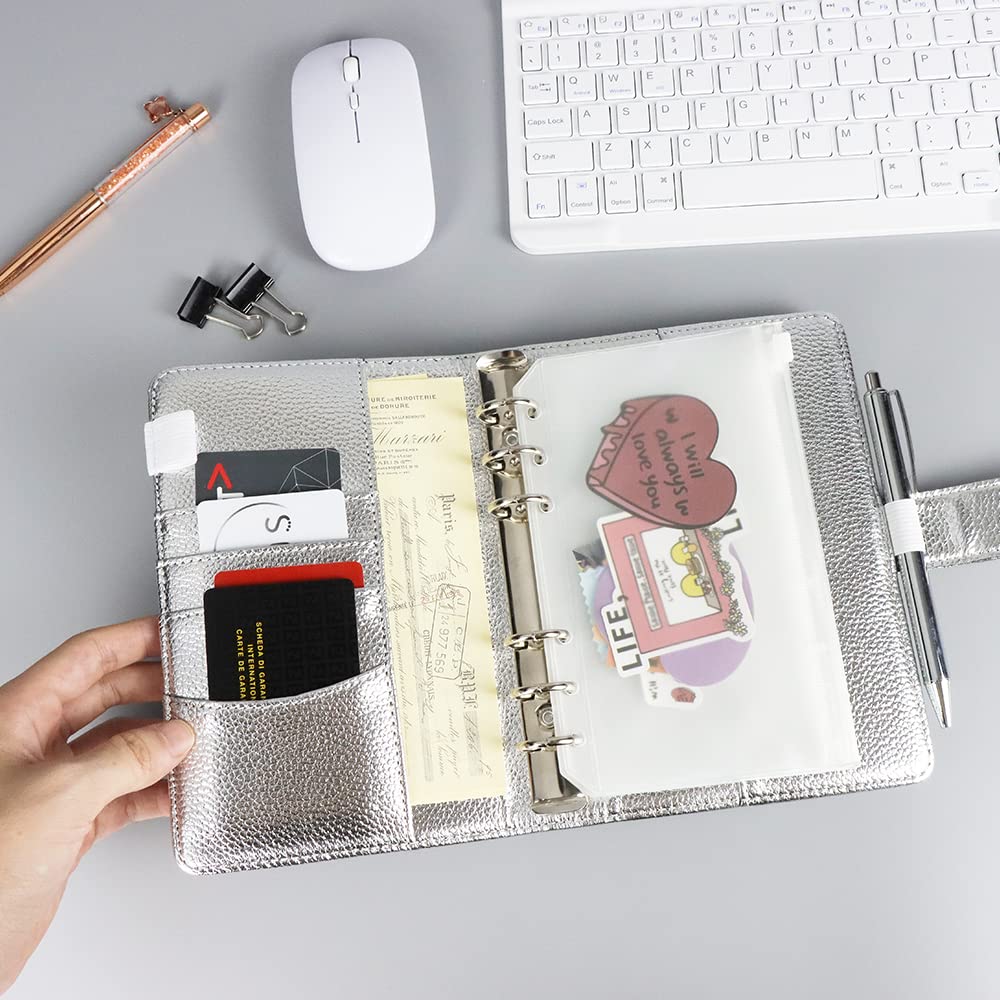 Amazon | A6 バジェットバインダー シルバーPUレザーバインダーカバー