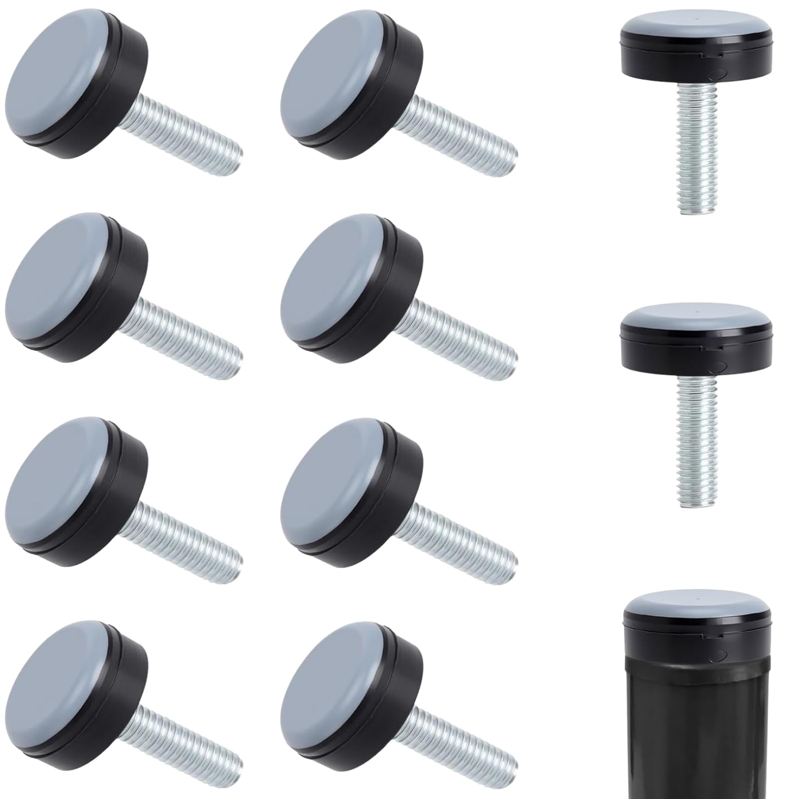 Xinlon 10 PCS Teflon Gliders, M6 PTFE Furniture Sliding Pads, Height-adjustable Teflon glides Ø20 mm, Featuring Dual-Layer Design To Reduce Noise, Thread Gliders, for Table Legs, Cabinet legs, Sofas