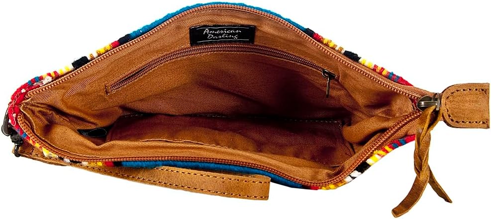 American Darling Women's Wristlet Bag Western Saddle Blanket Genuine Leather Handbag and Ladies Purse
