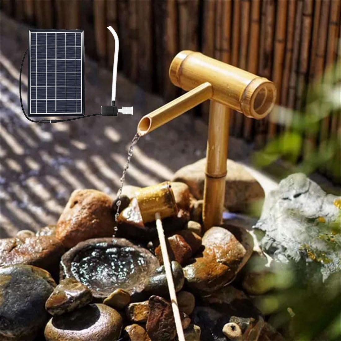 asdchZen Solar Bamboo Fountains Kit, Outdoor Freestanding Fountains With Solar Pump,Bamboo Accents Water Fountain Feng Shui Zen Fountain,For Diy Indoor/Outdoor Oasis,50Cm