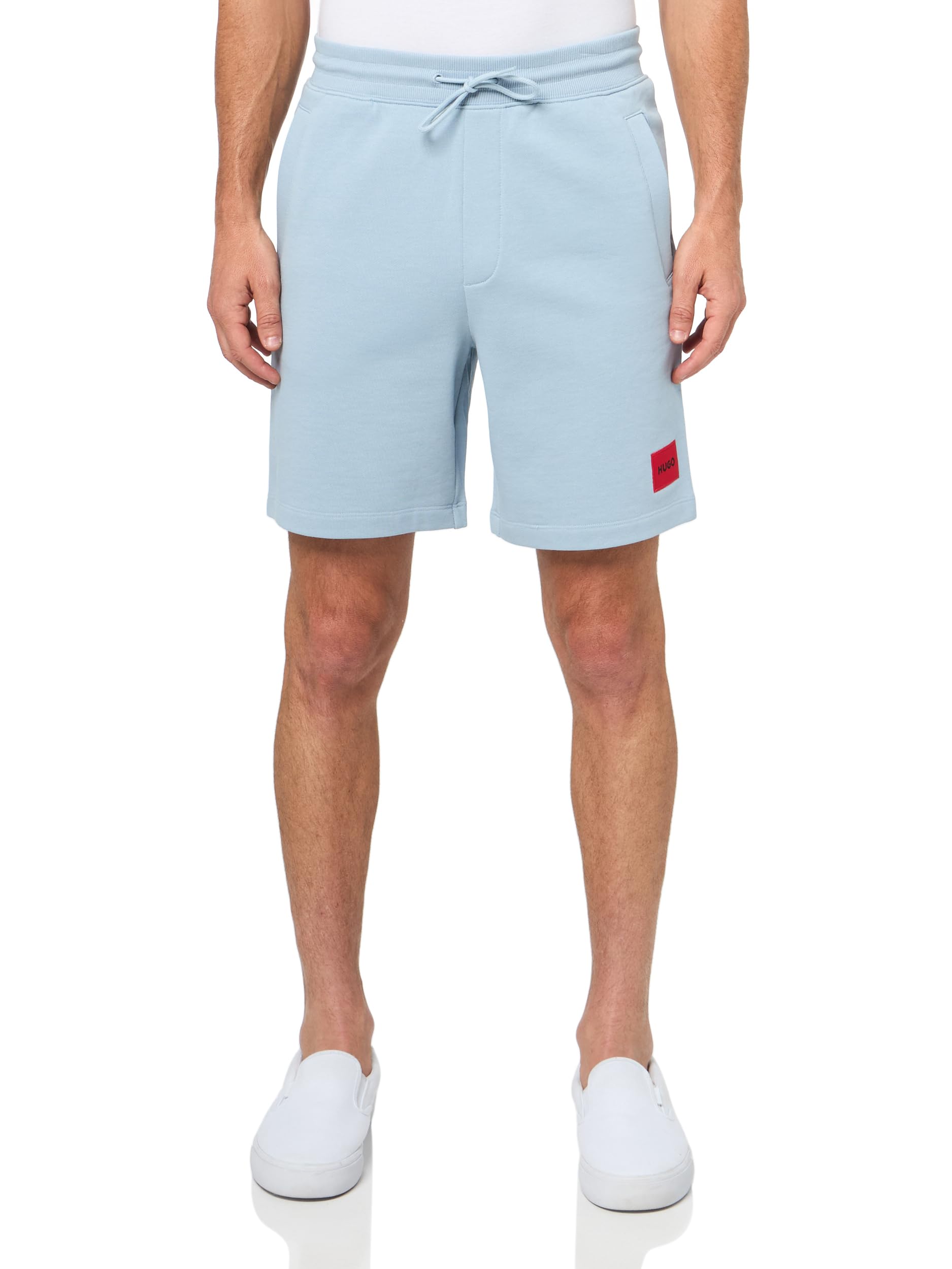 HUGO Men's Square Logo Pull on Jersey Shorts, Dust Blue, X-Large