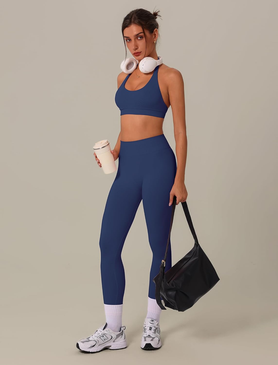 3 Piece Workout Sets for Women Seamless Halter Sports Bra High Waist Leggings Long Sleeve Shrug Gym Yoga Outfits - Image 5