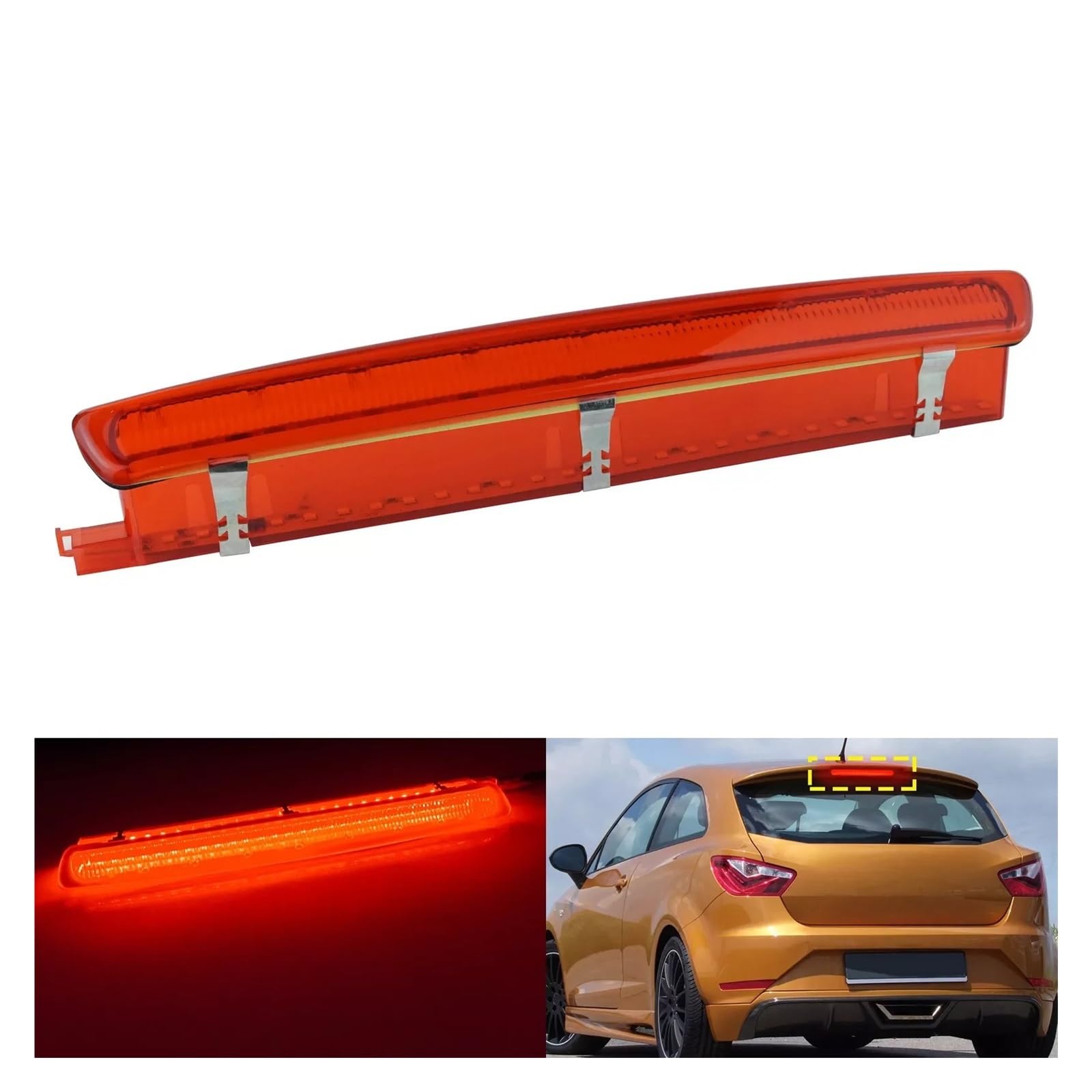 Terza Luce di Stop Posteriore per Auto, per con Seat Ibiza 2008-2017, Colore Rosso, codice 6J0945097B.